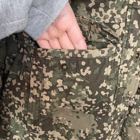 L.L. Bean Woman's Sz S Green Camo‎ Printed Hooded Fleece Lined Winter Jacket - Picture 3 of 11